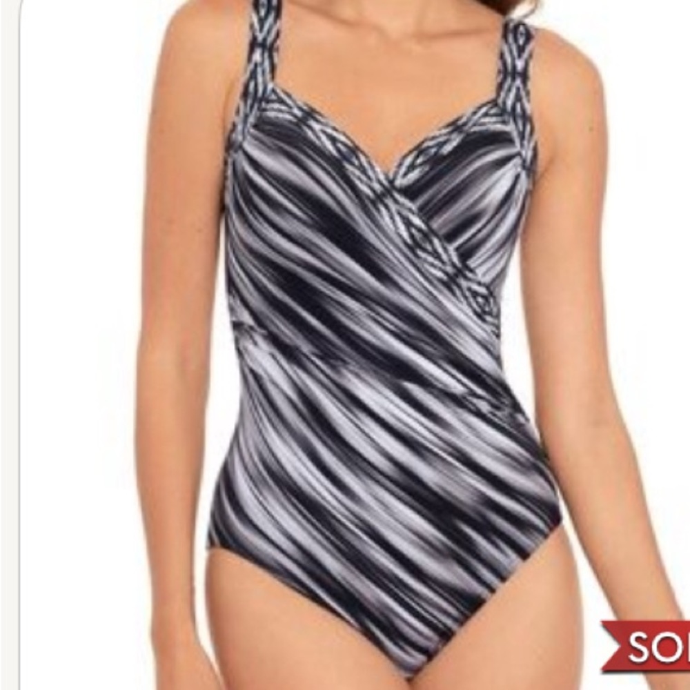 Miraclesuit Warp Speed Sanibel Size 16 One Piece Swimsuit, Black/White (6537463) - Picture 2 of 10